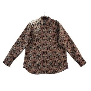 Kilburne-Finch XL Brown/Black Paisley Shirt Long Sleeve Purple Dot Flip Cuff
